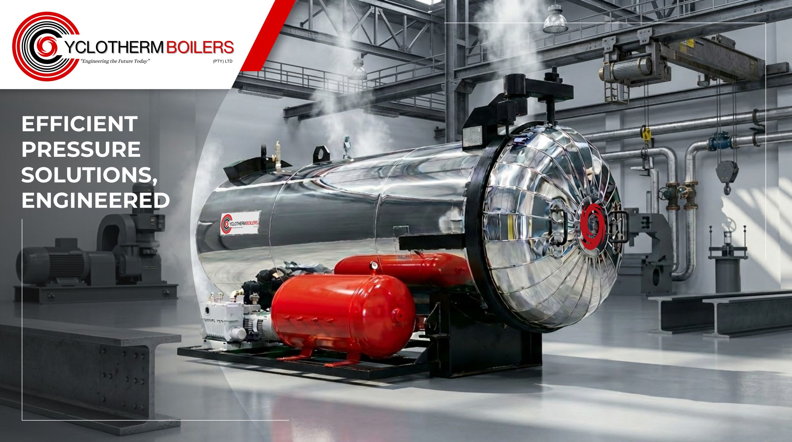 Hot gases travel through tubes. Water surrounds the tubes. Result: stable, efficient steam.